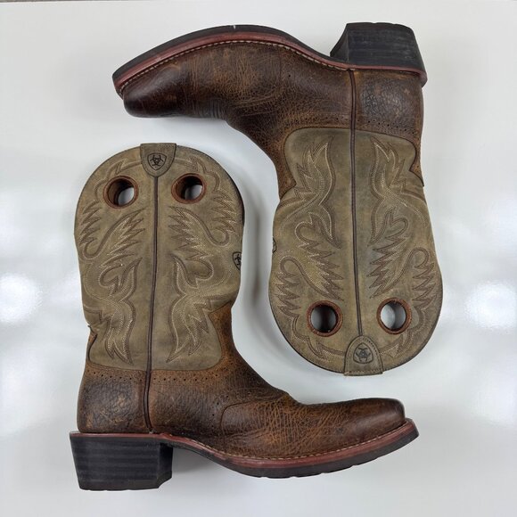 Ariat Mens 11 D Boots Heritage Roughstock Two Tone Western Cowboy Leather Ranch - Picture 7 of 15